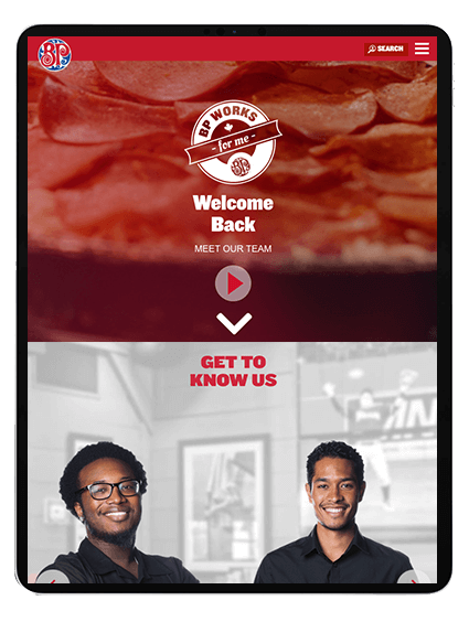 Tablets showing the medium screen view of the Boston Pizza career site